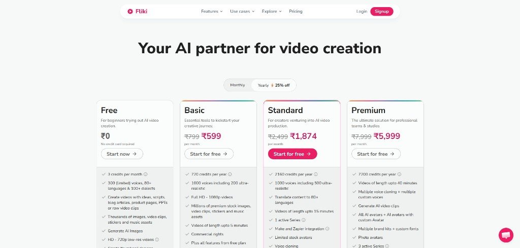 Fliki ai pricing plans