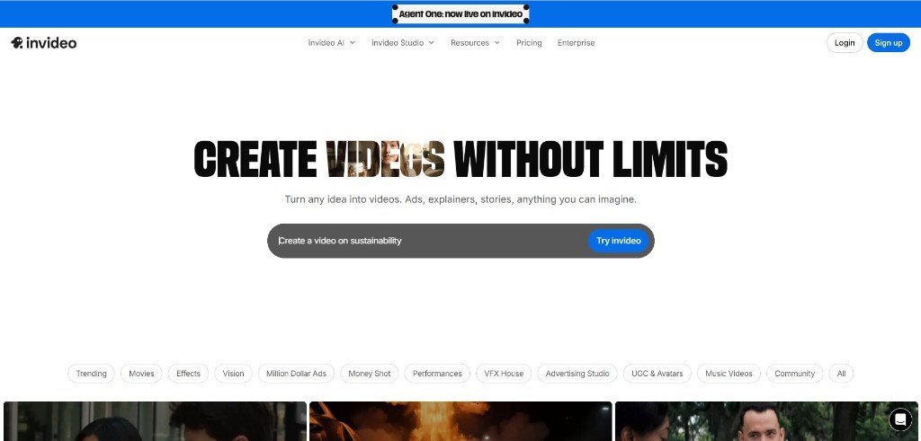 Invideo ai homepage