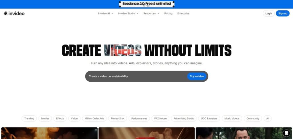 Invideo ai video generator homepage