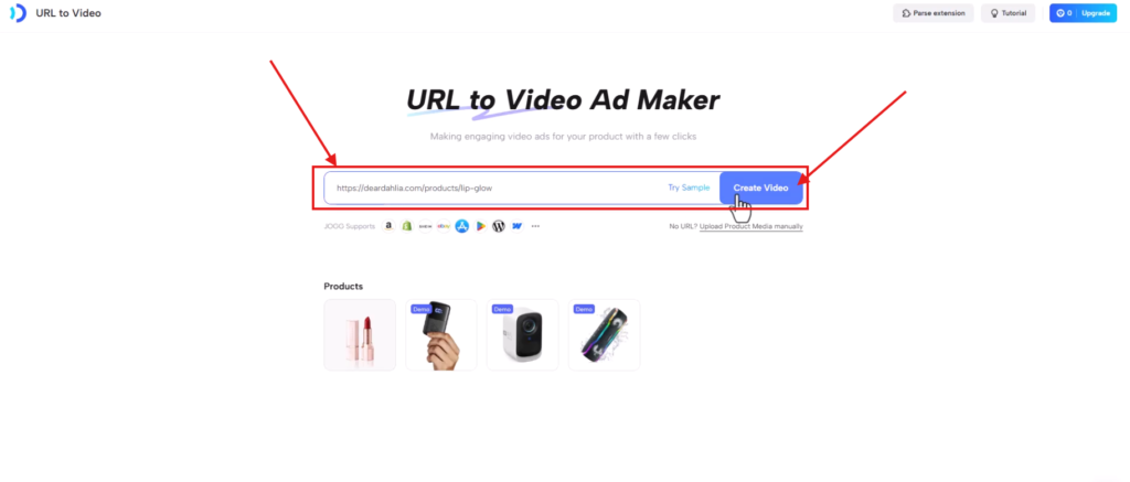 Joggai URL to video maker Screenshot 2026-03-28 192535