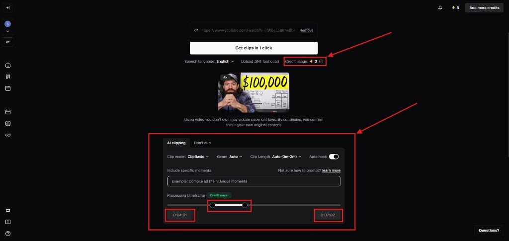 OpusClip credit saver feature