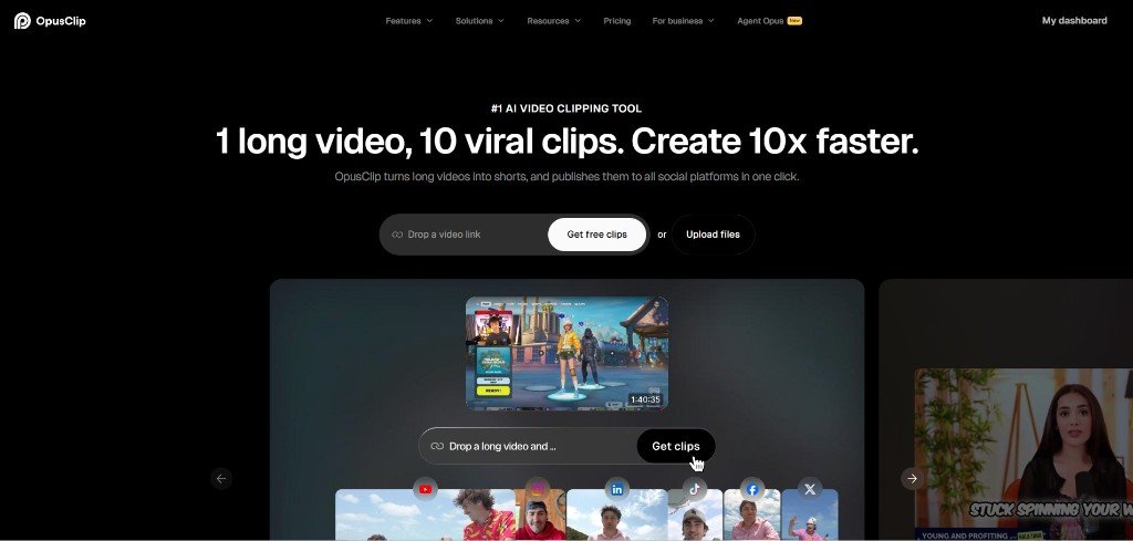 OpusClip homepage screenshot