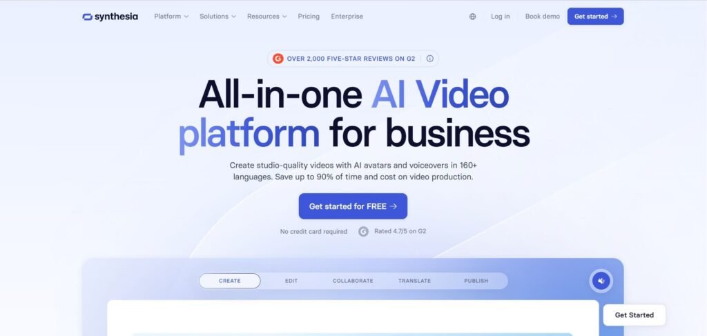 Synthesia ai video generator homepage