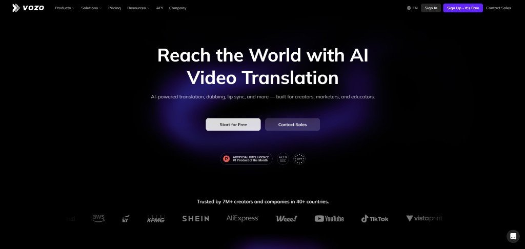 VOZO ai homepage screenshot
