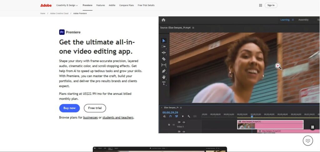 Adobe premiere pro homepage