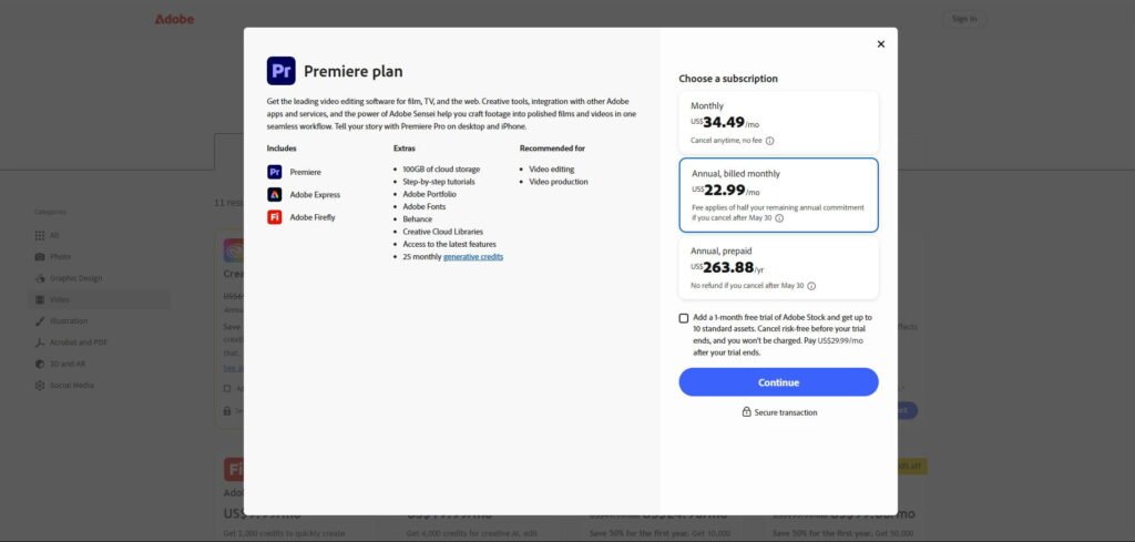 Adobe premiere pro pricing plans