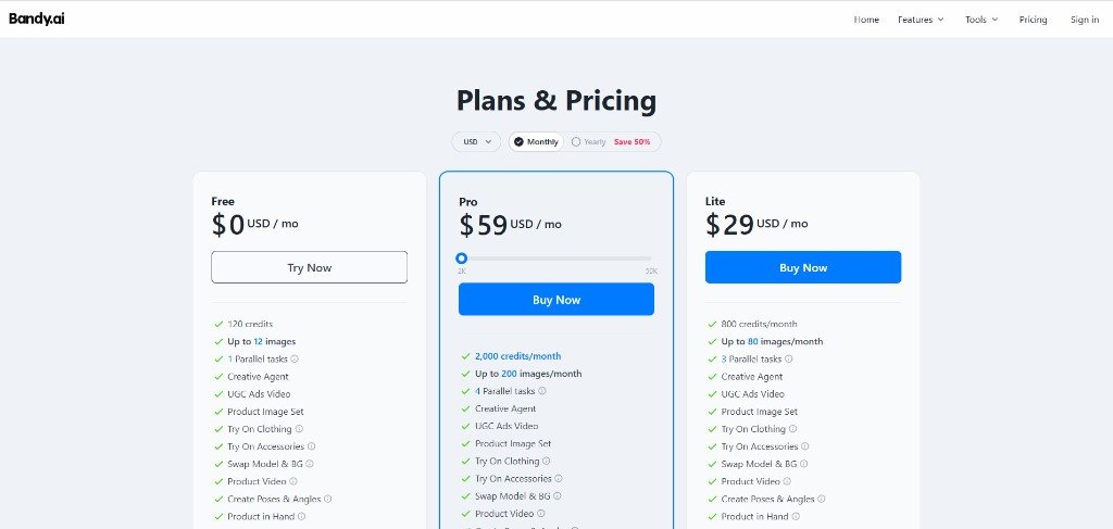 Bandy ai monthly pricing plan