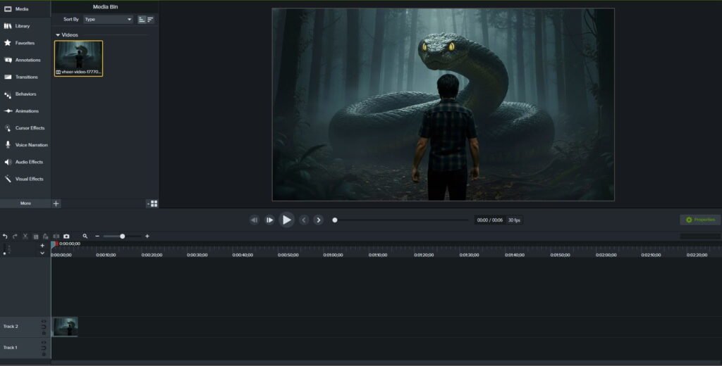 Camtasia video editing dashboard