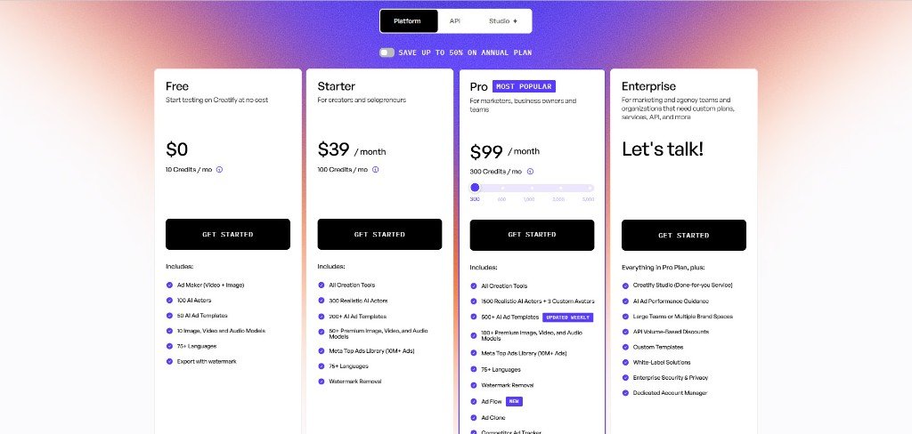 Creatify ai monthly pricing plan