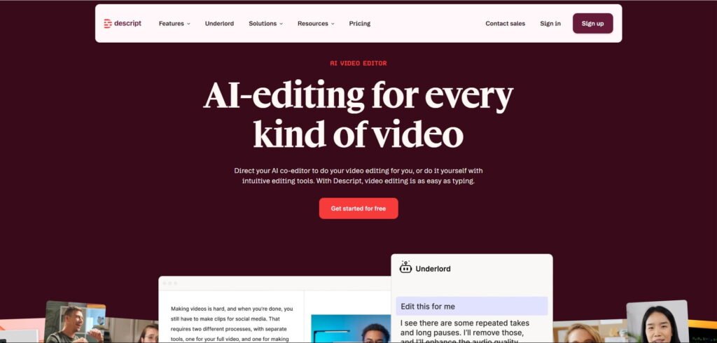 Descript homepage