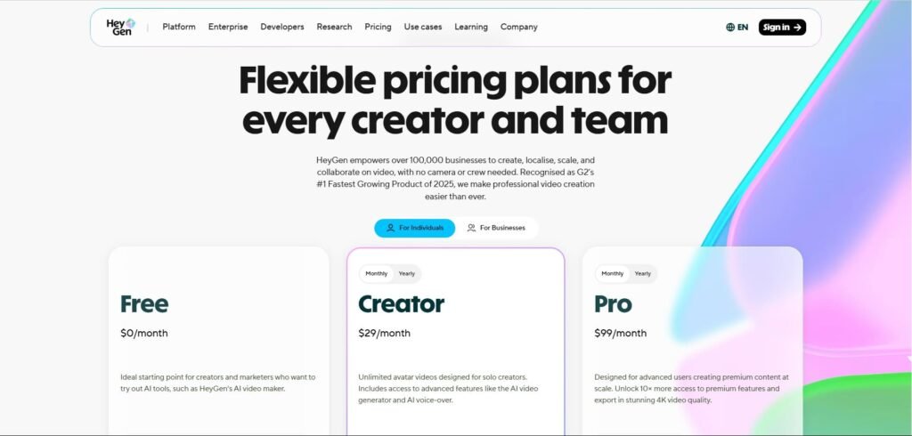 Heygen monthly pricing plans