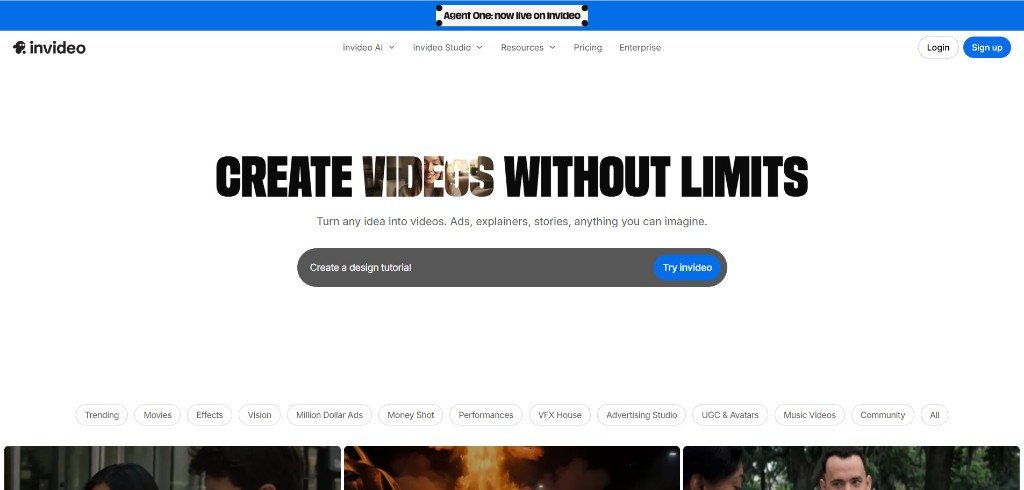 Invideo ai homepage