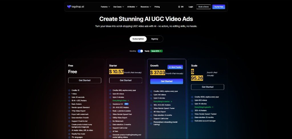 Tagshop ai yearly pricing page