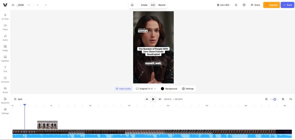 VEED editing dashboard