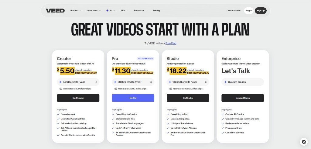 VEED pricing plans