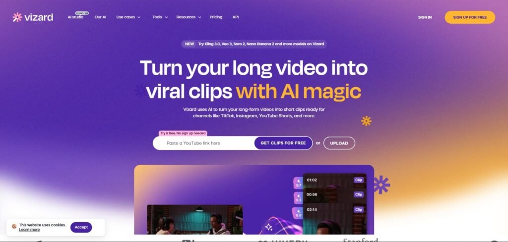 Vizard ai homepage