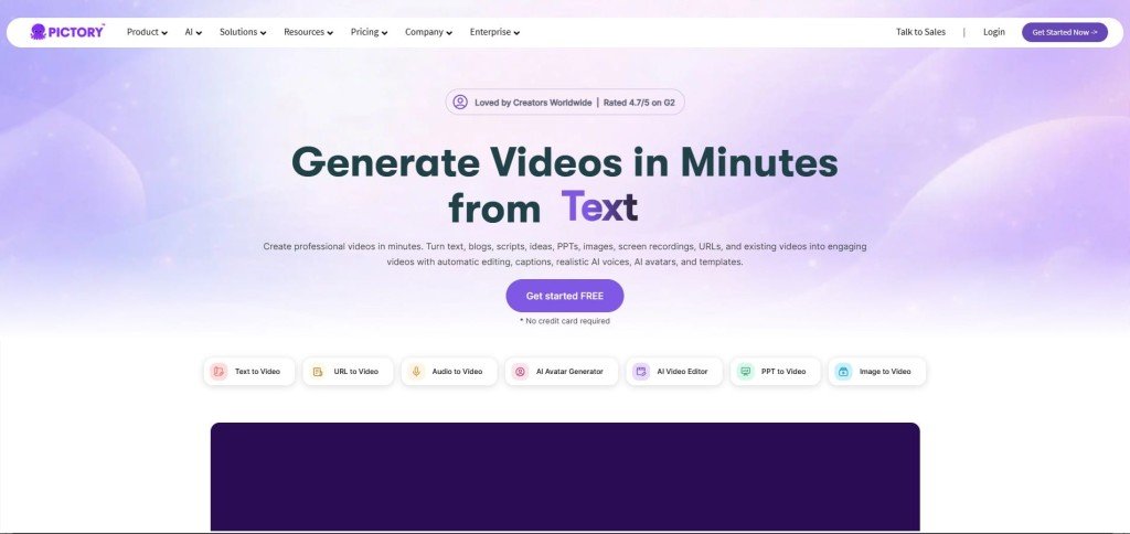 Pictory ai Homepage