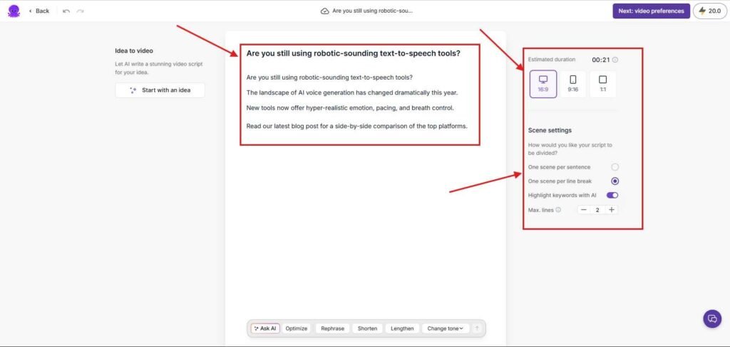 Pictory ai script uploading dashboard