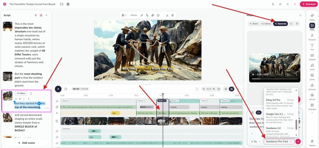 AI faceless video content editing with Fliki