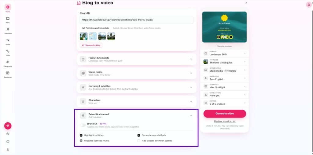 Blog to video brand kit section