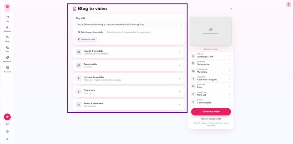 Blog to video dashboard