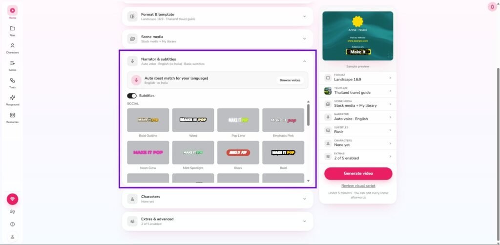 Blog to video narration and subtitles section
