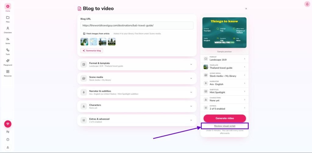 Blog to video review visual script