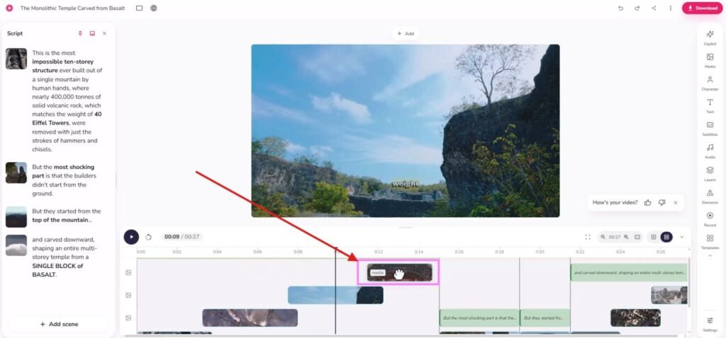 Fcaeless video editing with drag and drop feature