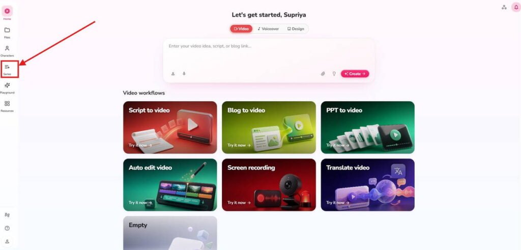 Fliki workflow dashboard for faceless content creation