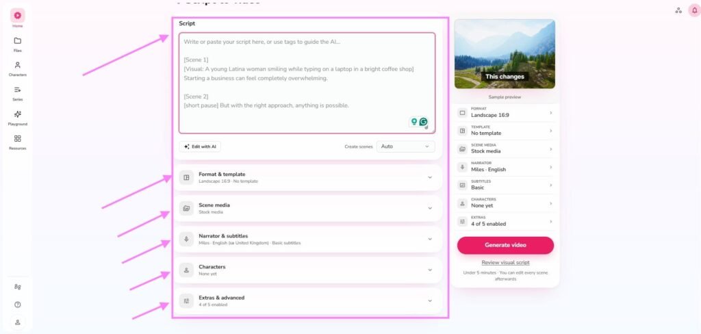 Script to video generator for faceless content creation
