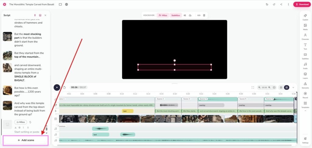 add scene to create a long form video