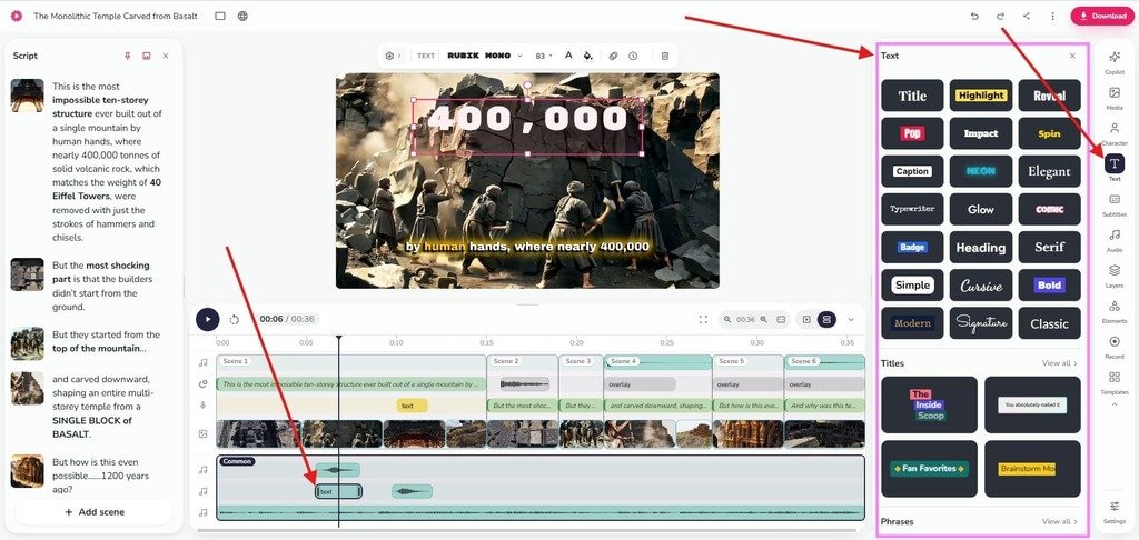 adding text to the faceless video