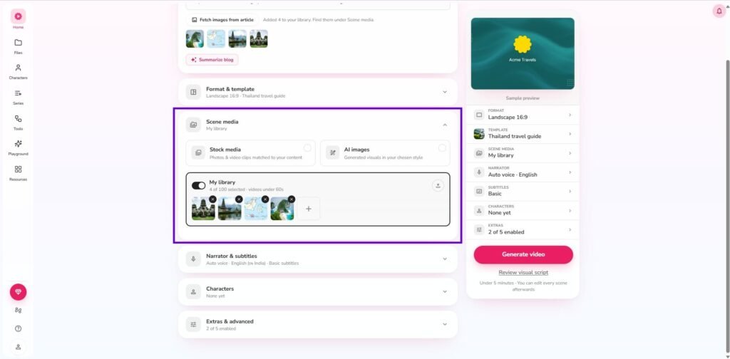 blog to video scene media section