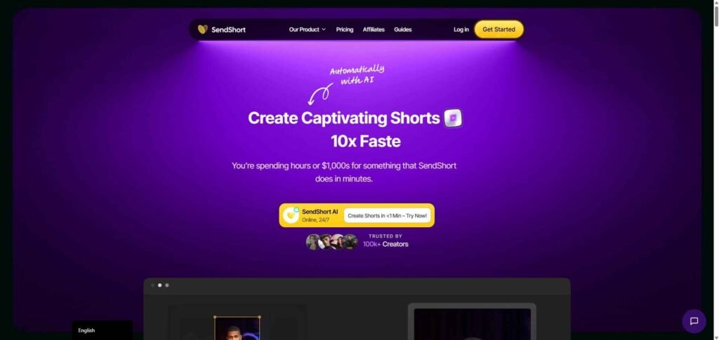 SendShort, the best ai clipping software homepage