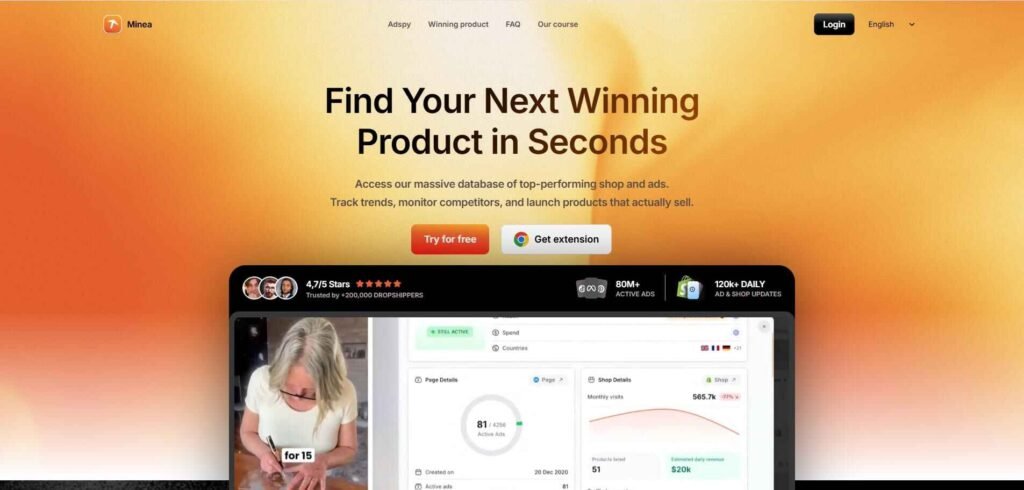 Minea best for Ecommerce and Dropshipping Ad research