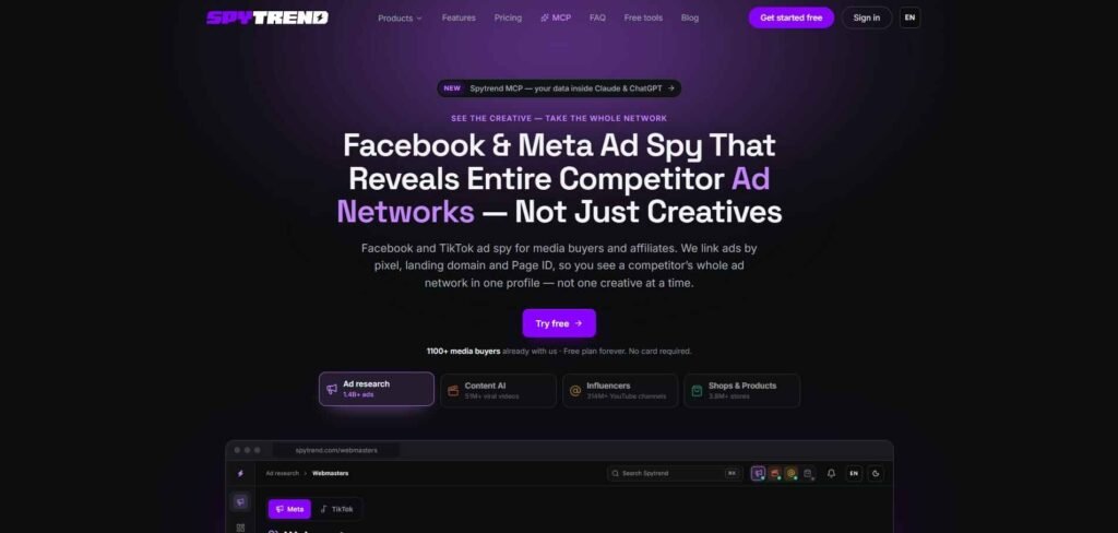 Spytrend best for Meta and TikTok competitor network research